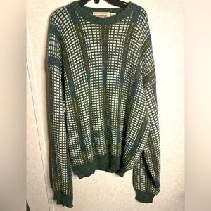 McGregor Crew Neck Grandpa Sweater Green Colorful Patchwork Knit Men XL